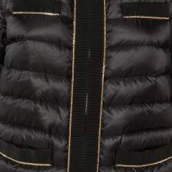 Pre Owned Moncler Black Embellished Trim Nylon Puffer Down Jacket L