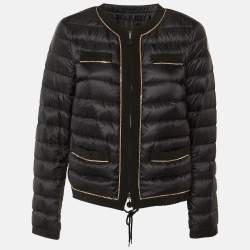 Pre Owned Moncler Black Embellished Trim Nylon Puffer Down Jacket L