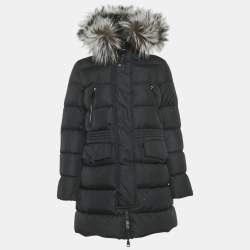 Pre Owned Moncler Black Sherlyn Trim Nylon Aphroti Long Down Jacket M