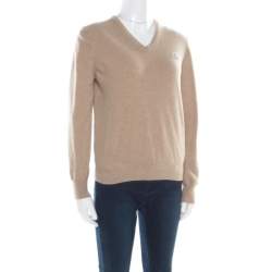 Moncler Beige Wool V-Neck Sweater XL