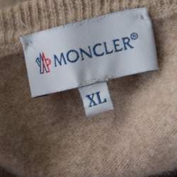 Moncler Beige Wool V-Neck Sweater XL