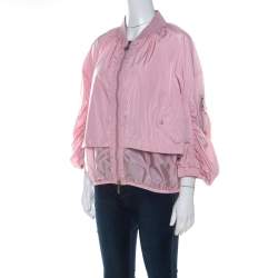 Pre Owned Moncler Pink Layered Zip Front Lightweight Bomber Jacket XL