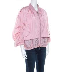 Pre Owned Moncler Pink Layered Zip Front Lightweight Bomber Jacket XL