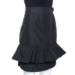 Pre Owned Moncler Premiere Black Down Quilted Trim Flounce Skirt S