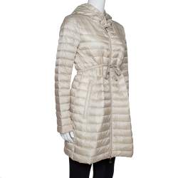 Moncler Beige Down Quilted Light Weight Hooded Barbel Coat S