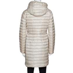 Moncler Beige Down Quilted Light Weight Hooded Barbel Coat S