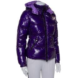 Pre Owned Moncler Purple Synthetic Quilted Hooded Down Jacket S