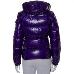 Pre Owned Moncler Purple Synthetic Quilted Hooded Down Jacket S