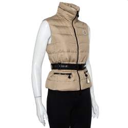 Pre Owned Moncler Beige Synthetic Padded Gaelle Vest XS