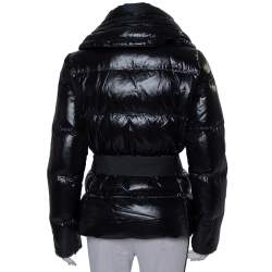 Pre Owned Moncler Grey Synthetic Quilted High Collar Belted Aliso Jacket L