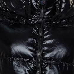 Pre Owned Moncler Grey Synthetic Quilted High Collar Belted Aliso Jacket L