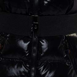 Pre Owned Moncler Grey Synthetic Quilted High Collar Belted Aliso Jacket L