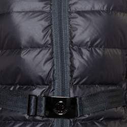 Moncler Grey Synthetic Fur Lined Belted Hooded Puffer Jacket M