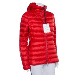 Pre Owned Moncler Red Synthetic Quilted Hooded Jacket XL