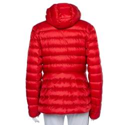 Pre Owned Moncler Red Synthetic Quilted Hooded Jacket XL