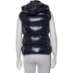 Pre Owned Moncler Navy Blue Synthetic Quilted Sleeveless Hooded Galene Gilet S