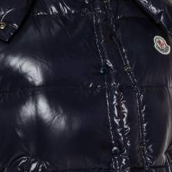 Pre Owned Moncler Navy Blue Synthetic Quilted Sleeveless Hooded Galene Gilet S