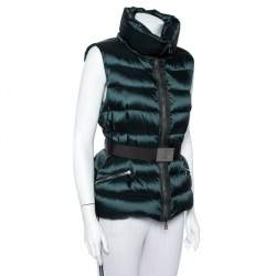 Pre Owned Moncler Dark Green Puffer Down Belted Tareg Gilet M