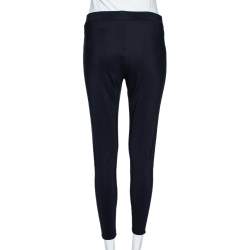 Pre Owned Moncler Navy Blue Logo Printed Knit Pantalone Leggings M