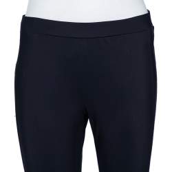 Pre Owned Moncler Navy Blue Logo Printed Knit Pantalone Leggings M