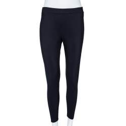 Pre Owned Moncler Navy Blue Logo Printed Knit Pantalone Leggings M