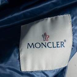 Pre Owned Moncler Blue Synthetic Quilted Hooded Sleeveless Eble Gilet L