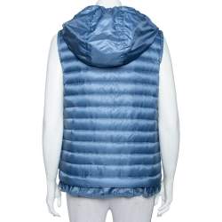 Pre Owned Moncler Blue Synthetic Quilted Hooded Sleeveless Eble Gilet L