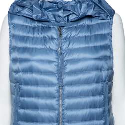 Pre Owned Moncler Blue Synthetic Quilted Hooded Sleeveless Eble Gilet L