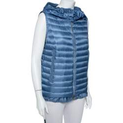 Pre Owned Moncler Blue Synthetic Quilted Hooded Sleeveless Eble Gilet L