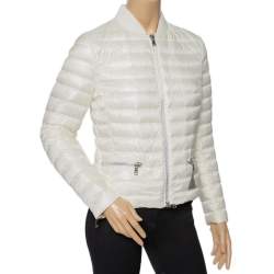 Moncler Ivory Down Quilted Elasticized Collar Detail Zip Front Jacket S