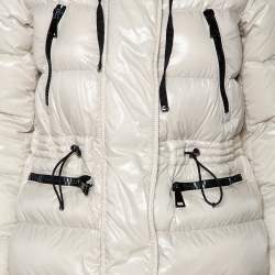 Pre Owned Moncler Off-White Synthetic Fur Lined Hooded Quilted Aphrotiti Jacket XS