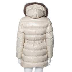 Pre Owned Moncler Off-White Synthetic Fur Lined Hooded Quilted Aphrotiti Jacket XS