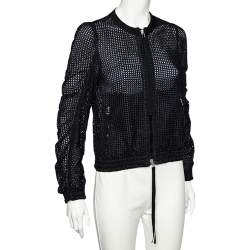 Moncler Black Synthetic Mesh Zip Front Hatsue Jacket S