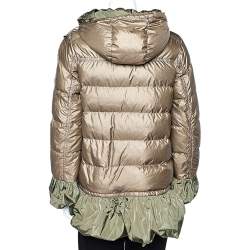 Moncler Khaki Down Synthetic Peplum Trim Detailed Seri Jacket S