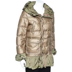 Moncler Khaki Down Synthetic Peplum Trim Detailed Seri Jacket S