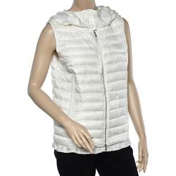 Pre Owned Moncler White Synthetic Quilted Hooded Sleeveless Eble Gilet L