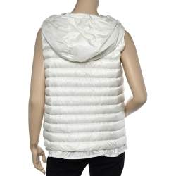Pre Owned Moncler White Synthetic Quilted Hooded Sleeveless Eble Gilet L