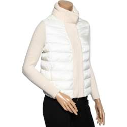 Pre Owned Moncler Cream Down Quilted & Wool Knit Maglione Tricot Cardigan XS