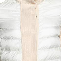 Pre Owned Moncler Cream Down Quilted & Wool Knit Maglione Tricot Cardigan XS