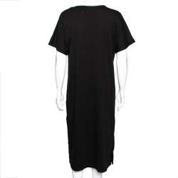 Pre Owned Moncler Black Logo Printed Cotton Side Button Detailed Short Sleeves Dress M