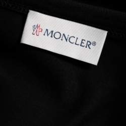 Pre Owned Moncler Black Logo Printed Cotton Side Button Detailed Short Sleeves Dress M