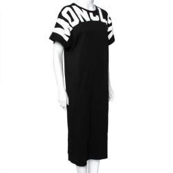 Pre Owned Moncler Black Logo Printed Cotton Side Button Detailed Short Sleeves Dress M