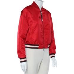 Pre Owned Moncler Red Synthetic Actinote Bomber Jacket S