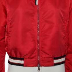 Pre Owned Moncler Red Synthetic Actinote Bomber Jacket S