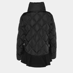 Pre Owned Moncler Black Flounce-Hem Vouglette Puffer Coat XL