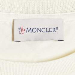 Pre Owned Moncler Ivory Cotton Floral Applique Detail Gathered Hem Dress S