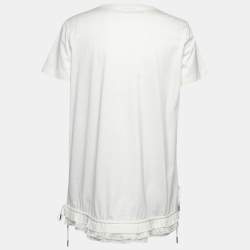 Moncler Off White Cotton Drawstring Detail Short Sleeve T-Shirt L