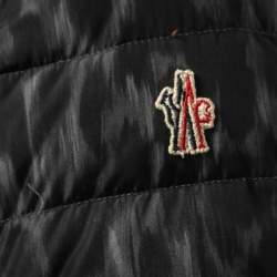 Pre Owned Moncler Black Animal Print Synthetic Quilted Down Jacket L