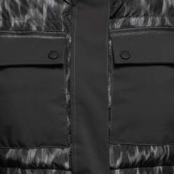 Pre Owned Moncler Black Animal Print Synthetic Quilted Down Jacket L