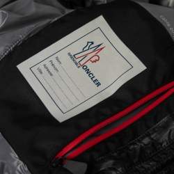 Pre Owned Moncler Black Animal Print Synthetic Quilted Down Jacket L